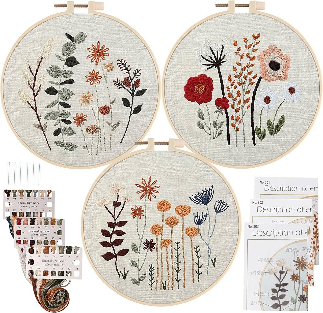 Embroidery Starter Kit for Beginners Stamped Cross Stitch Kits with Cute  Flowers and Plants Patterns with 1 Embroidery Hoop and Color Threads for  Adults Kids